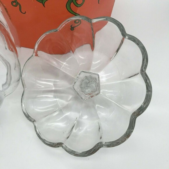 Vintage Clear Glass Halloween Pumpkin Candy Cookie Jar with  Original Box Fall - Picture 9 of 10